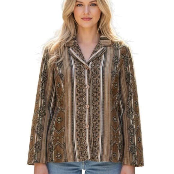 Vtg JMS Womens Tapestry Jacket Boho Southwestern Aztec Jacquard Blazer 90s - 22W - Picture 1 of 14
